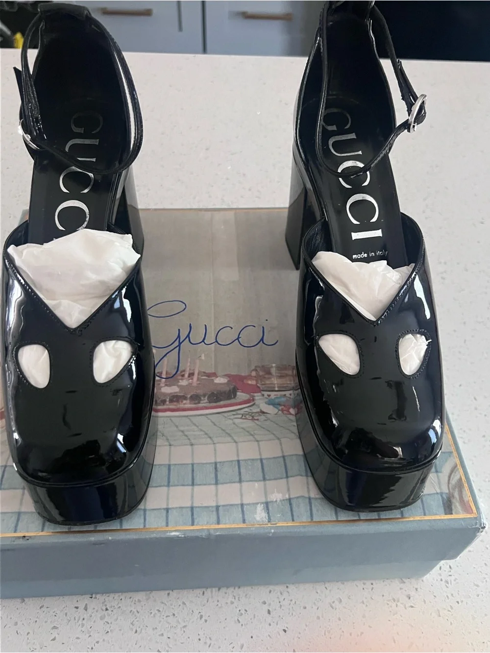 Gucci Black Patent Platform Mary Jane Heels